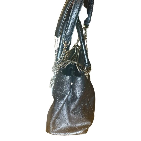 GUESS Holly Status Carryall Black Purse Handbag Silver Chain Clutch Handle - Picture 4 of 7